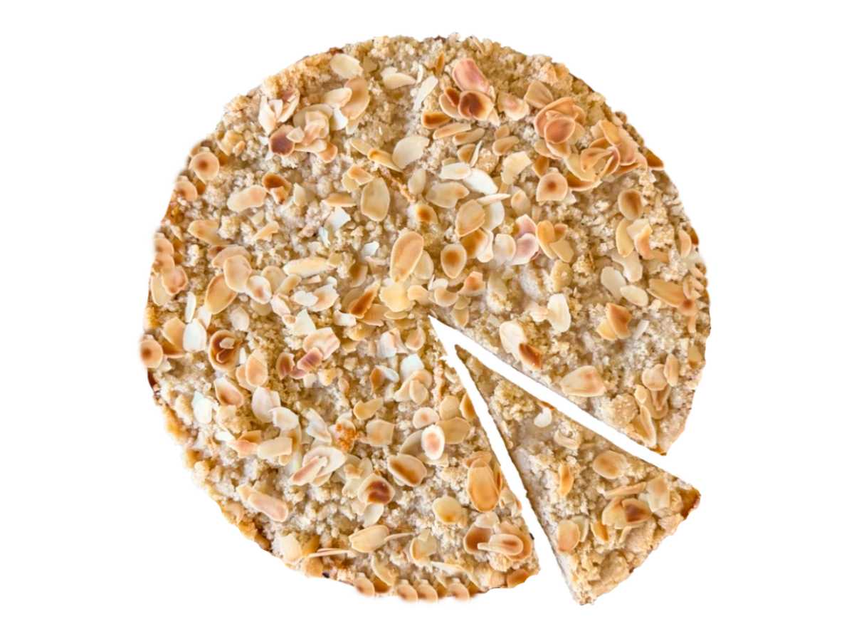 Apple Sour Cream Cake with fine streusel, sliced almonds and tender apple filling