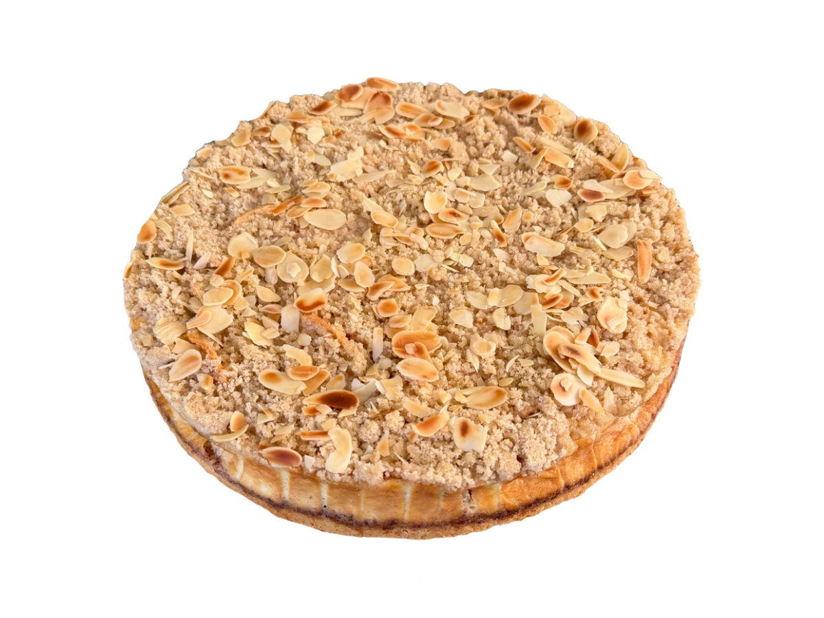 Apple Sour Cream Cake with fine streusel, sliced almonds and tender apple filling