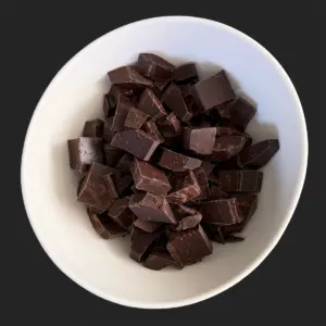 Chopped dark chocolate in a bowl