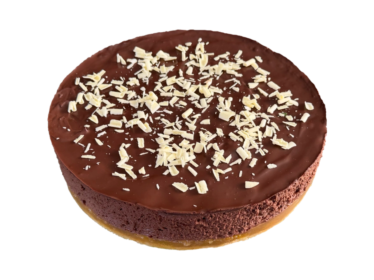 Chocolate Mousse Cake with Apricots and Dark Chocolate Ganache